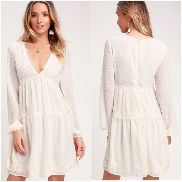 LAST ONE❗Lulu's Wistful Moments Ivory Long Sleeve Dress - Picture 3 of 11